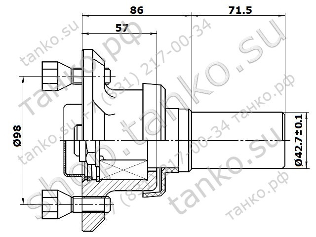 Ступица с цапфой (d42.7) под диск 98x4 до 750 кг на ось KNOTT FNK12