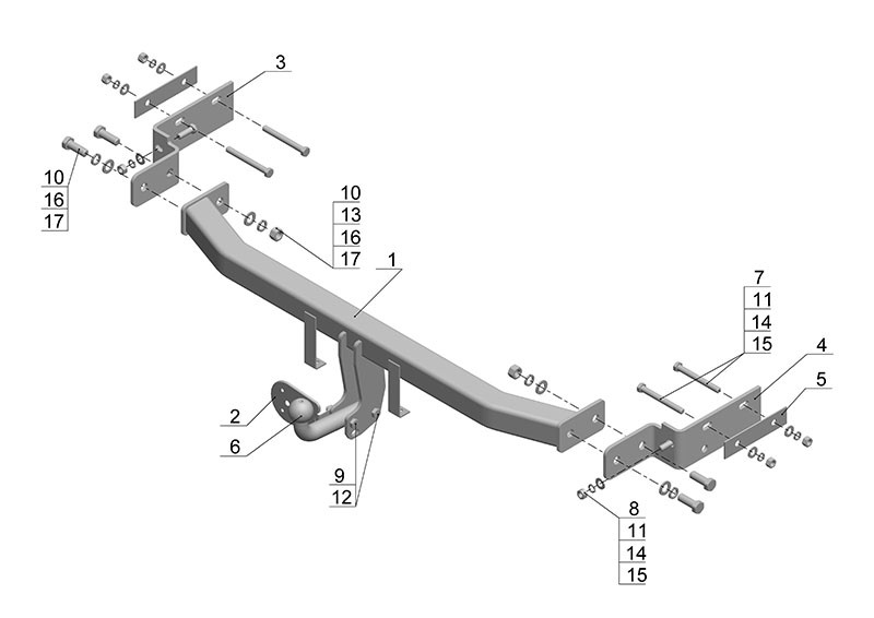 Фаркоп KI 17 - KIA Sorento R / 2009-10.2012 / S-75 / kg-1250 / type=A