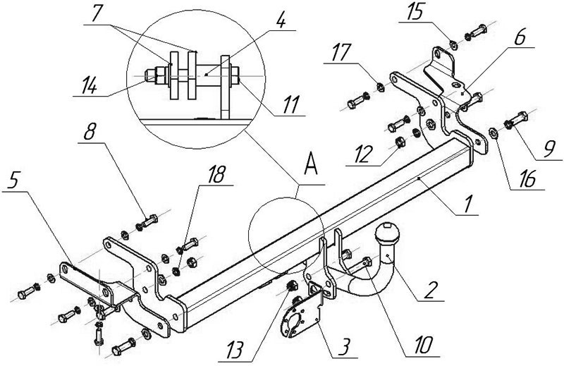 Фаркоп MI 22 - Mitsubishi Lancer IX / 2003-2007 / S-75 / kg-1000 / type=A