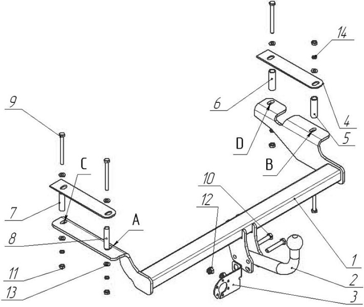 Фаркоп CV 06 - Chevrolet Aveo / 2008-2011 / S-50 / kg-750 / type-A / smart-c=