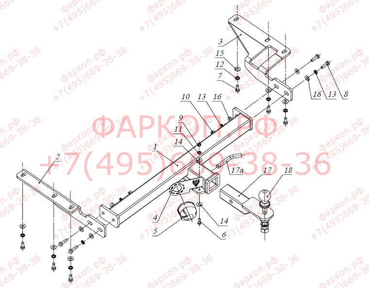 Фаркоп на Honda CR-V 2006-2013. Требуется подрезка бампера. Тип шара: E (легкосъемный шар под квадрат). Нагрузки: 2500/120 кг. Не комплектуется электр
