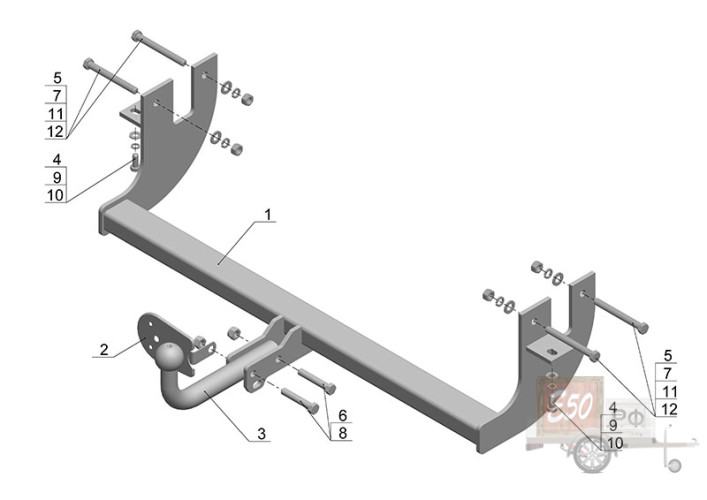 Фаркоп MI 19 - Mitsubishi Lancer X / 2007-2012 / S-50 / kg-750 / type=A