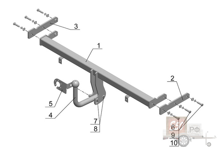 Фаркоп KI 19 - KIA Rio II / 10.2009-2011 / S-75 / kg-1000 / type=A