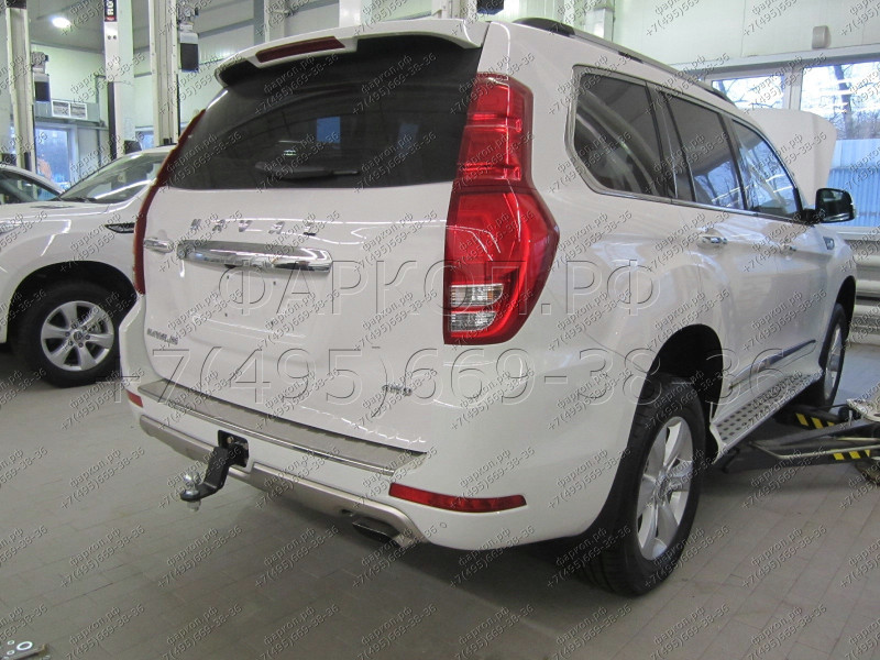 Фаркоп на Haval H9 2015-2024 без выреза в бампере. Тип шара: фланцевое крепление с шаром E. Нагрузки: 2500/100 кг, масса фаркопа 4,5 кг (без электрики