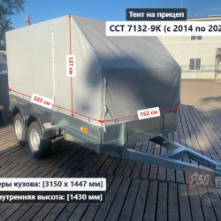 Тент ССТ 7132-9К / 19 1.43 м Скос (внутренняя ширина .куз 1.44 м)**