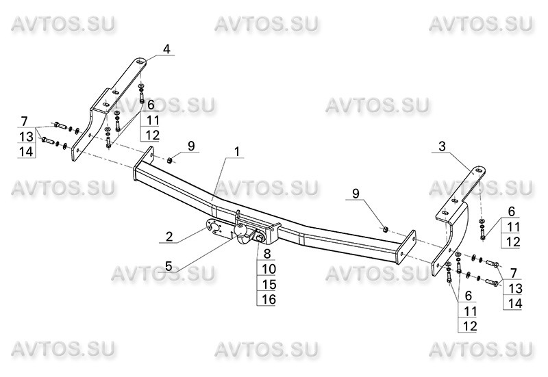 Фаркоп TY 38 - Toyota Highlander / 2010-2014 / S-75 / kg-1500 / type=F