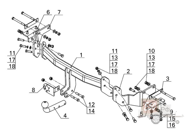Фаркоп KI 24 - Hyundai Santa Fe / 2012- / S-100 / kg-2000 / type=A / smart-c=!!!