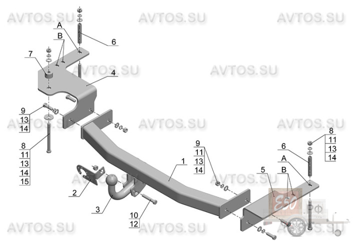 Фаркоп TY 28 - Toyota Land Cruiser (J200) / 2007- / S-75 / kg-1500 / type=A