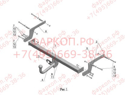 Фаркоп на Renault Duster 2010-2015, 2015-2019, Dacia Duster 2010-2015, 2015-2019 без подрезки бампера. Тип шара: A. Нагрузки: 1250/75 кг, масса фаркоп