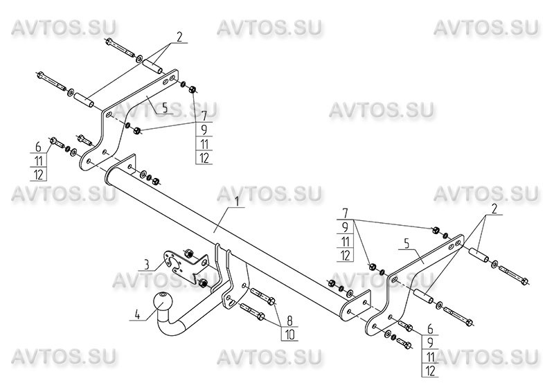 Фаркоп NS 28 - Nissan Terrano / 2014-2015 / S-75 / kg-1250 / type=A