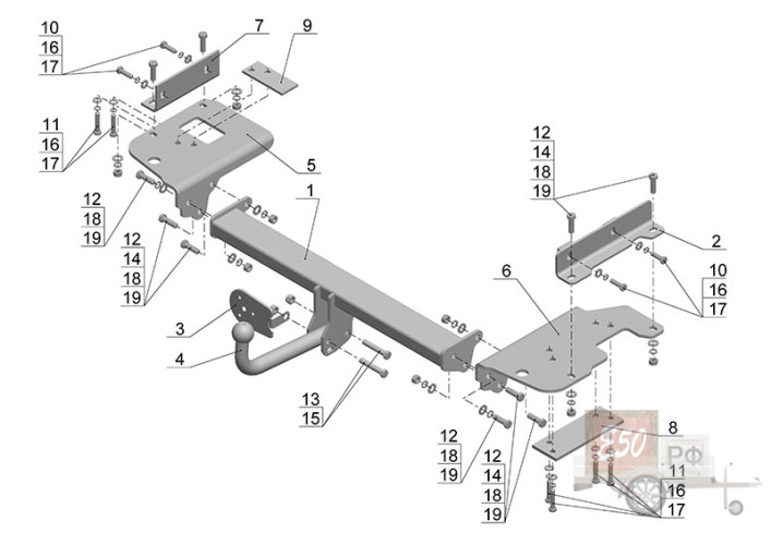 Фаркоп KI 16 - KIA Sportage II / 2004-07.2010 / S-100 / kg-2000 / type=A
