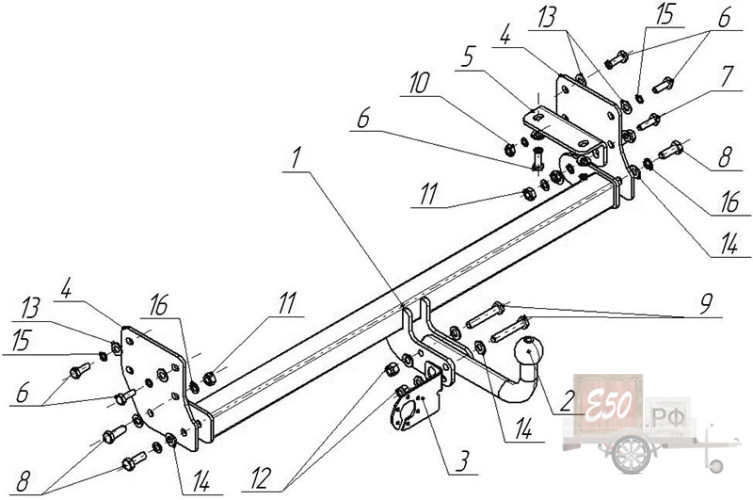 Фаркоп KI 23 - KIA Picanto / 2011 / S-50 / kg-750 / type=A