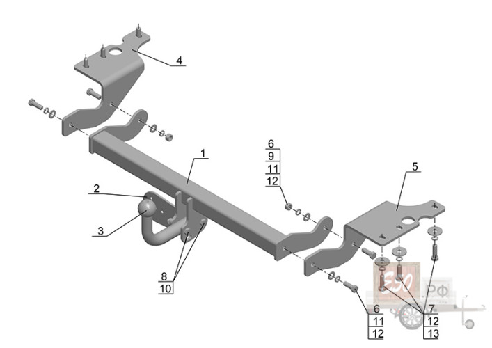 Фаркоп TY 24 - Toyota Verso / 2008-2012 / S-75 / kg-1250 / type=A