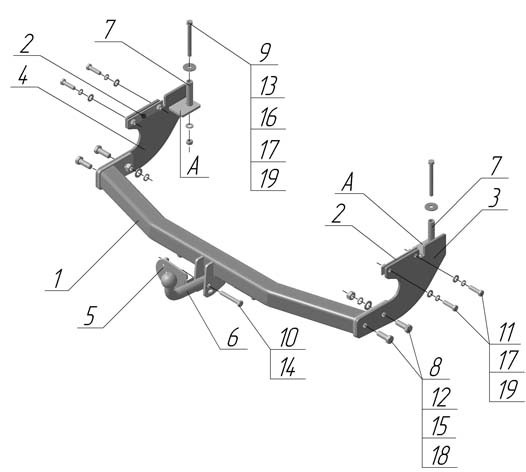 Фаркоп GW 03 - Great Wall Hover / 2005-2010 / S-75 / kg-1200 / type=A