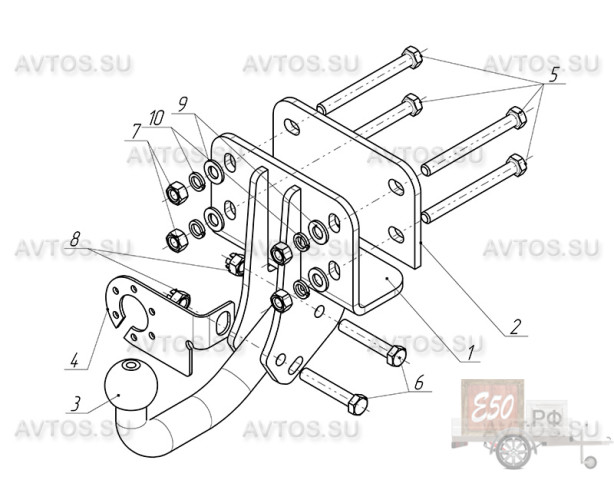 Фаркоп TY 27 - Toyota Hilux / 2005-2015 / S-100 / kg-1500 / type=A