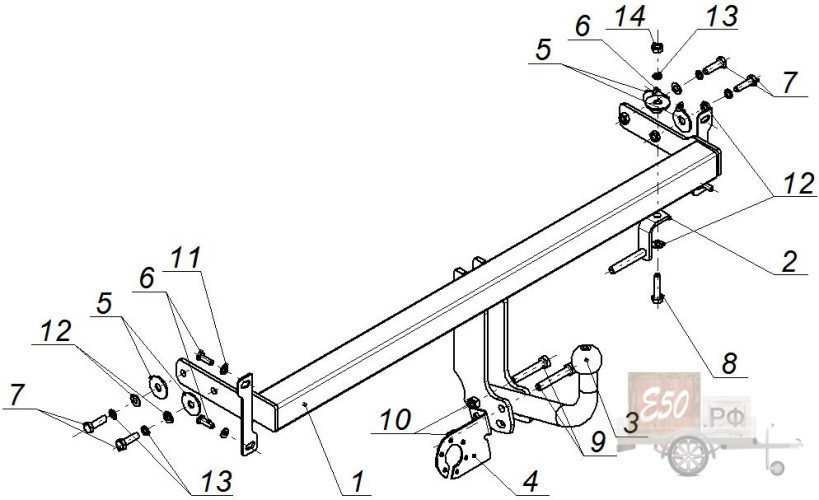 Фаркоп HY 02 - Hyundai Elantra (ТаГаз) / 2002-2006 / S-75 / kg-1000 / type=A