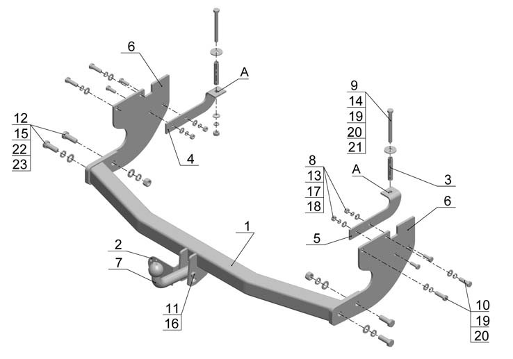 Фаркоп GW 08 - Great Wall Hover H3 / 2010-2013 / S-75 / kg-1200 / type=A / smart-c=!!!