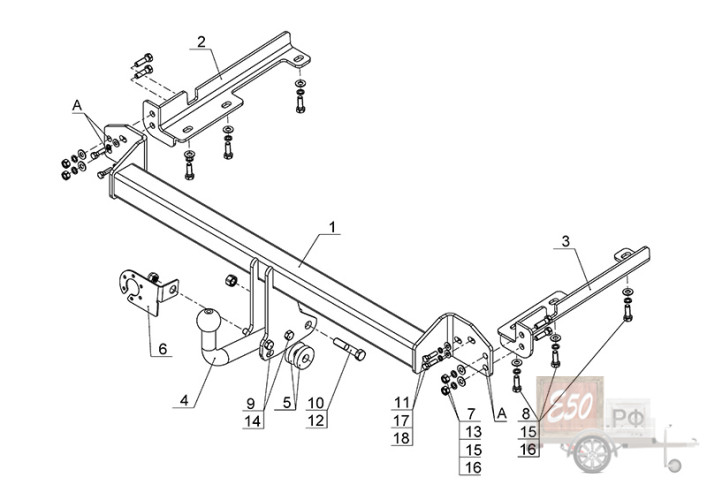 Фаркоп HN 05 - Honda CR-V / 2012- / S-75 / kg-1500 / type=A