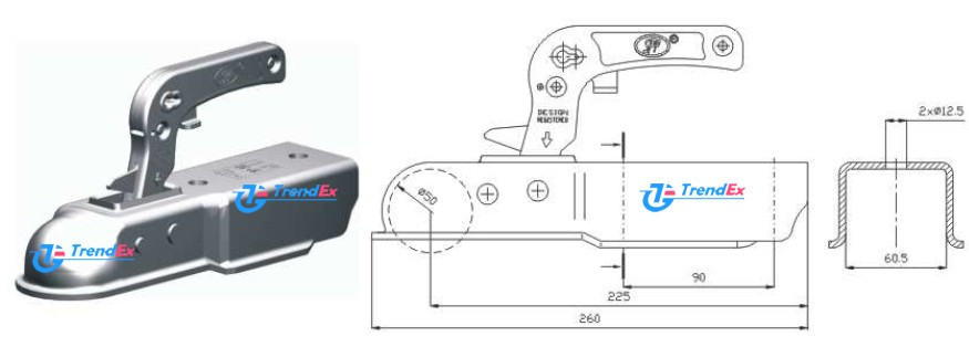 Сцепная головка усиленная 1300 кг под квадрат d60x60 Steelpress ZSK-1300I